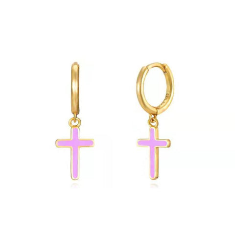 Pendientes Aro Cruz Lila