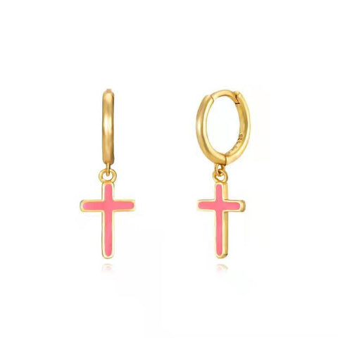 Pendientes Aro Cruz Coral