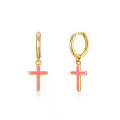 Pendientes Aro Cruz Coral