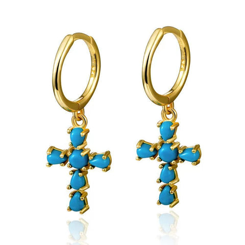 Pendientes Aro Cruz Turquesa