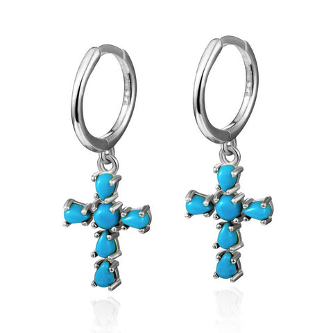 Pendientes Aro Cruz Turquesa Plata