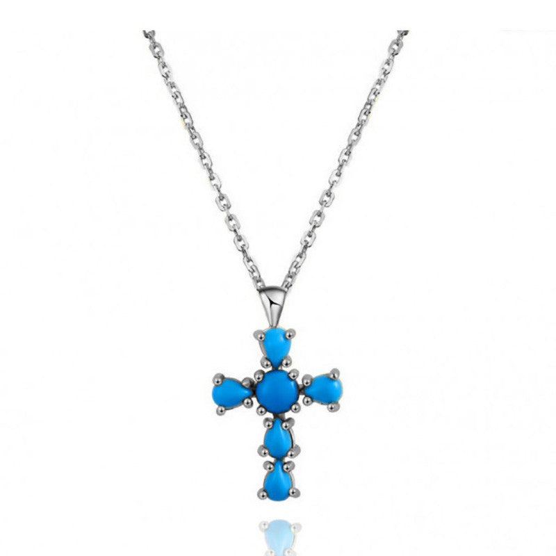 Colgante Cruz Turquesa Plata