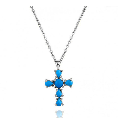 Colgante Cruz Turquesa Plata