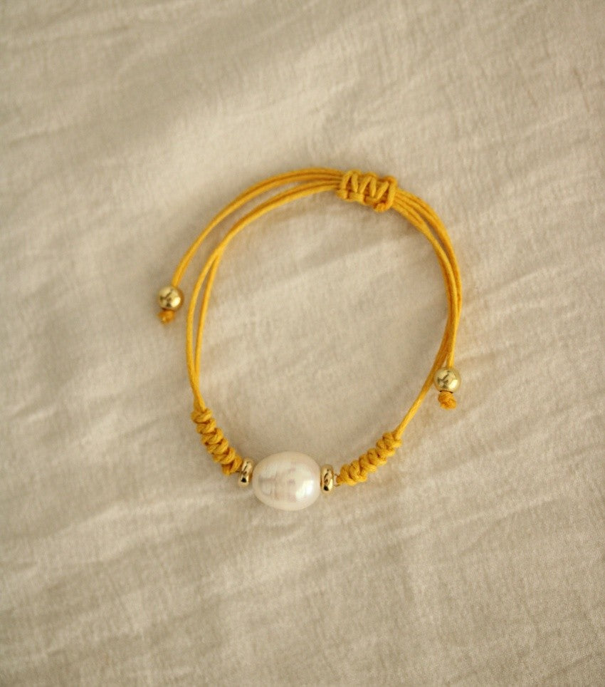 Pulsera Macramé Pearl Amarilla