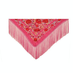 Mantón Macarena Fucsia Flor Roja