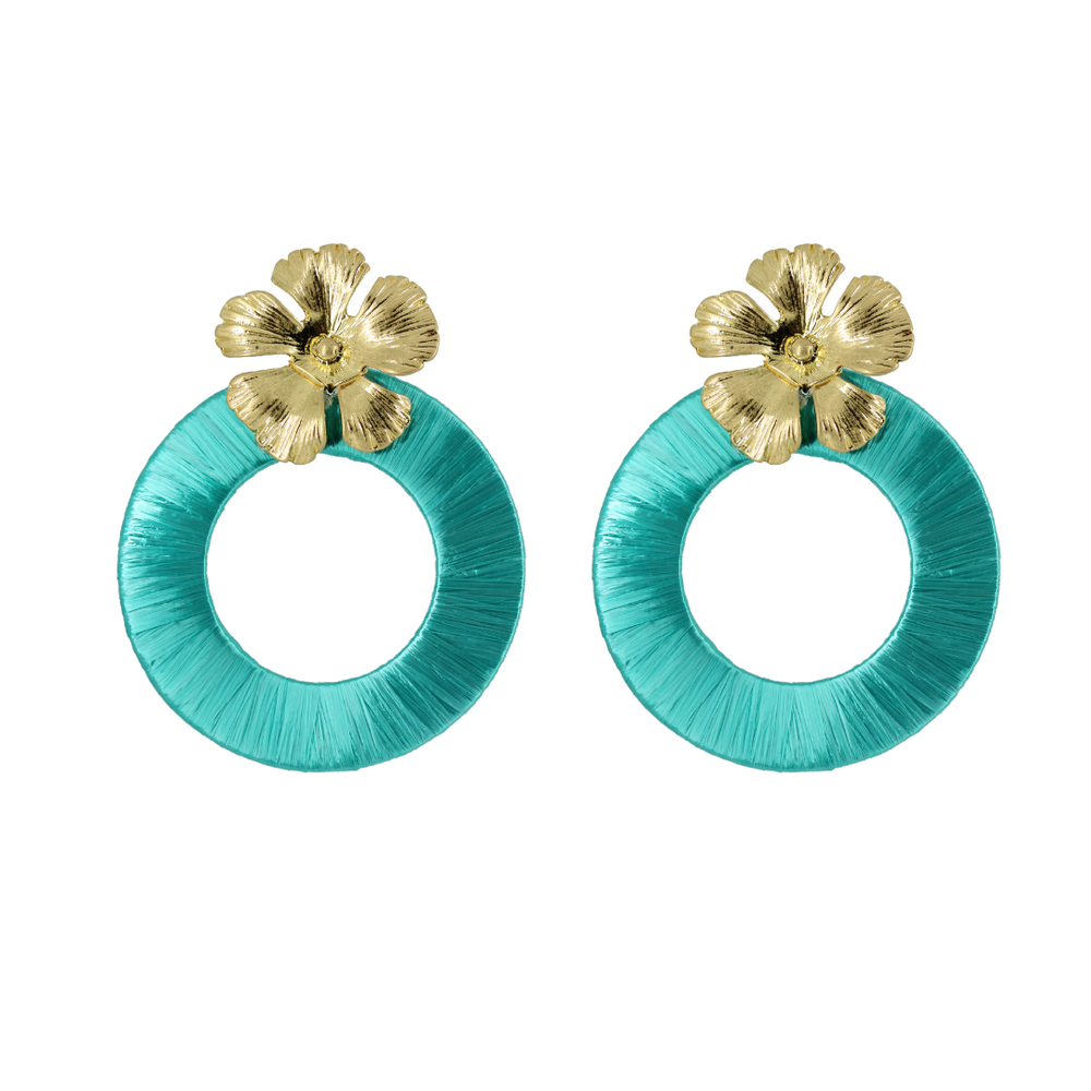 Pendientes Flor Aro Hilo Azul