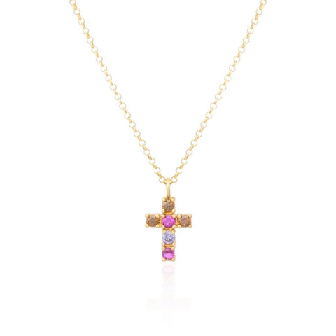 Colgante Cruz Multi Pink/Brown