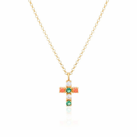 Colgante Cruz Multi Orange/Green