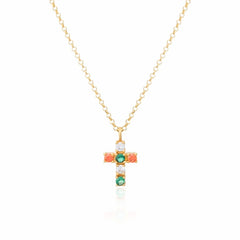 Colgante Cruz Multi Orange/Green