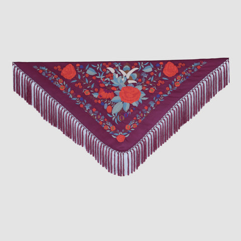 Mantón Lola Berenjena Flor Roja