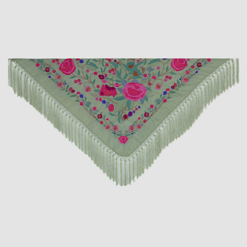Mantón Lola Verde Jabonoso - Flor Rosa