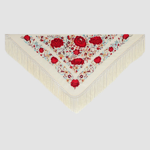 Mantón Macarena Beis Flor Roja