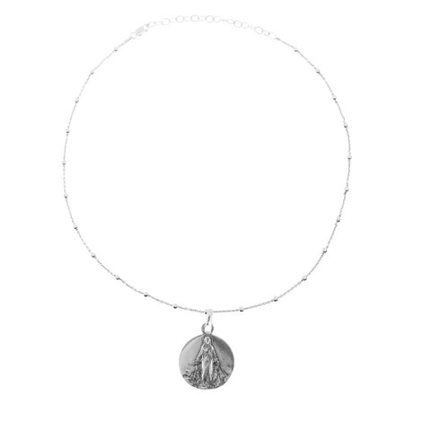 Colgante Escapulario de la Milagrosa Cadena Pearl Plata