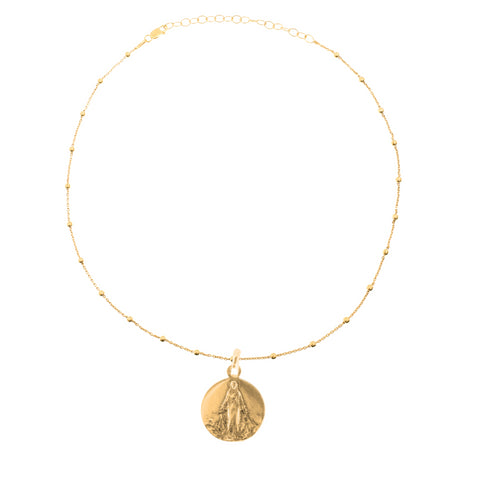 Colgante Escapulario de la Milagrosa Cadena Pearl Oro