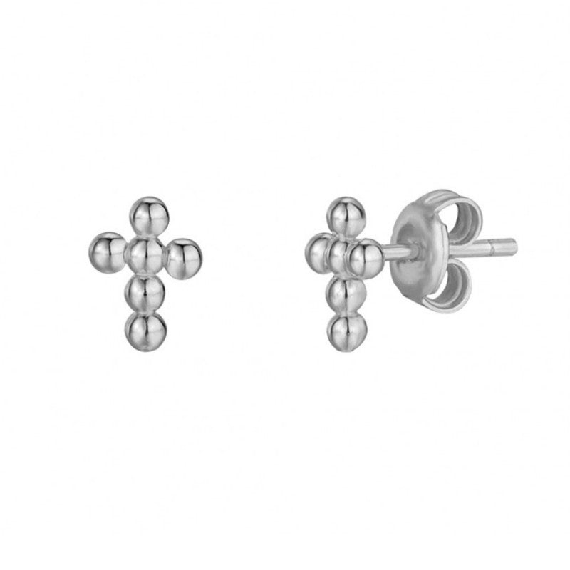 Pendientes Cruz Bolitas Plata