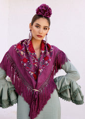 Mantón Macarena Berenjena Flor Roja