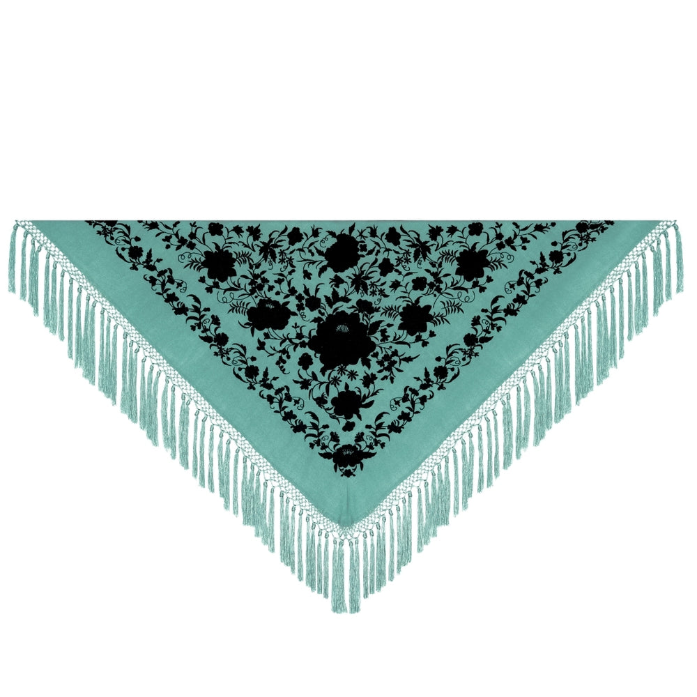 Mantón Rocio Verde Bordado Negro