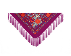 Mantón Lola Berenjena Flor Roja