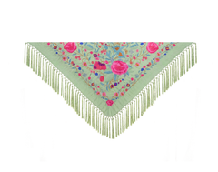 Mantón Lola Verde Jabonoso - Flor Rosa