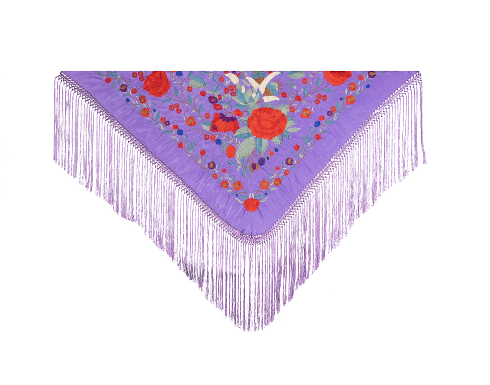Mantón Lola Malva Flor Roja
